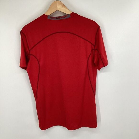 Men's Nike Pro Combat Fitted Performance Tee Shirt Red/Gray Large - Picture 2 of 8